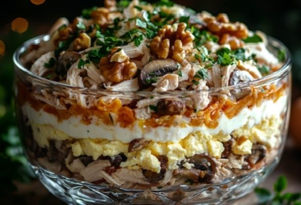Салат «Курица с грибами и грецкими орехами»: хит любого стола